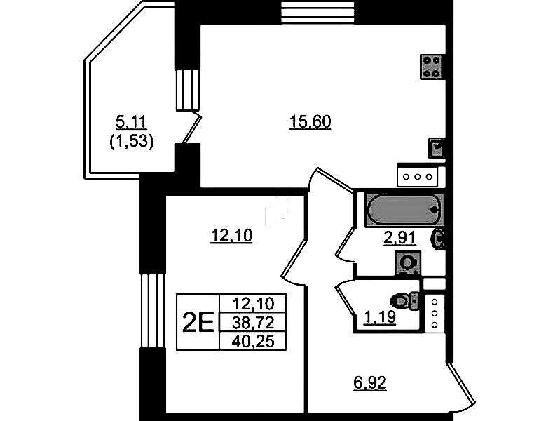 1-комнатная квартира 40.25 м², 8/23 эт., ЖК «Живи! В Рыбацком»